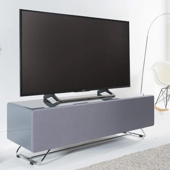 Chromium Glass TV Stand In Grey High Gloss With Steel Frame
