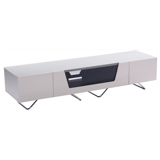 Chromium Large Wooden TV Stand In Ivory With Chrome Base