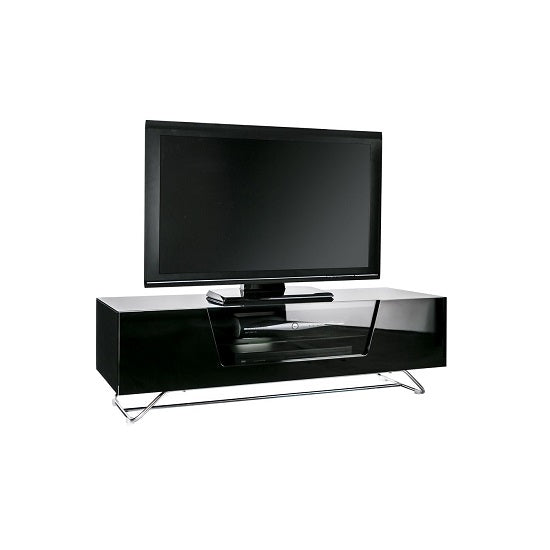 Chromium Medium Wooden TV Stand In Black With Chrome Base