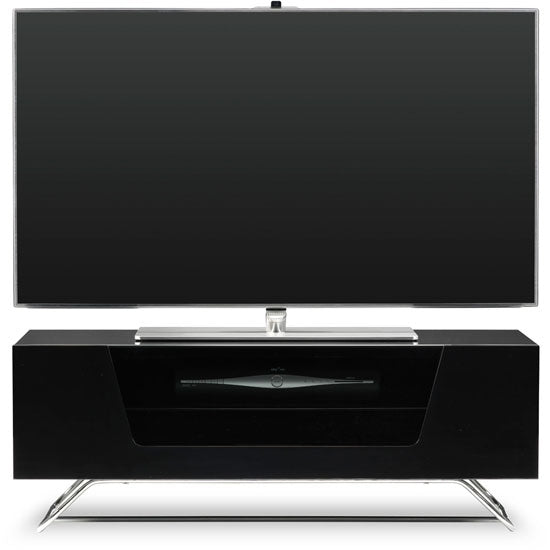 Chromium Wooden TV Stand And Brackets In Black With Chrome Base