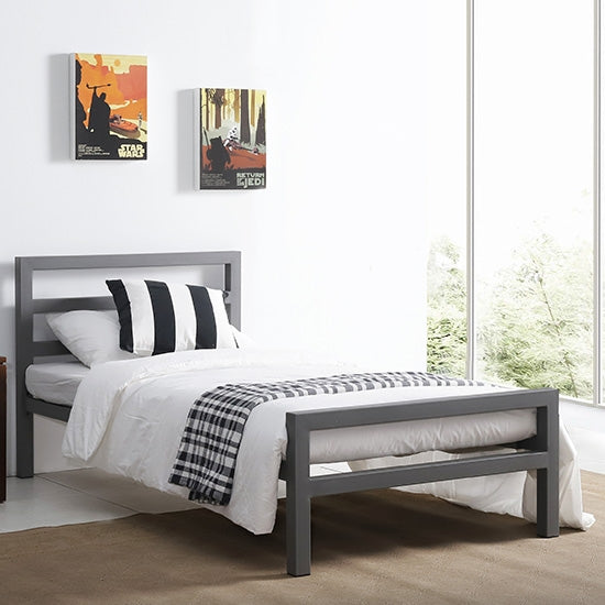 City Block Metal Single Bed In Grey