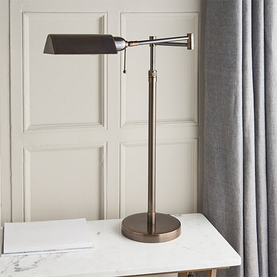 Clarendon Task Table Lamp In Deep Antique Patina