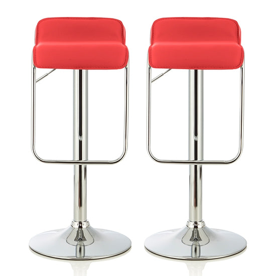 Clover Red Faux Leather Swivel Adjustable Height Bar Stools In Pair