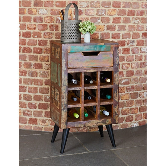 Coastal Chic Wooden Wine Rack Lamp Table In Reclaimed Wood