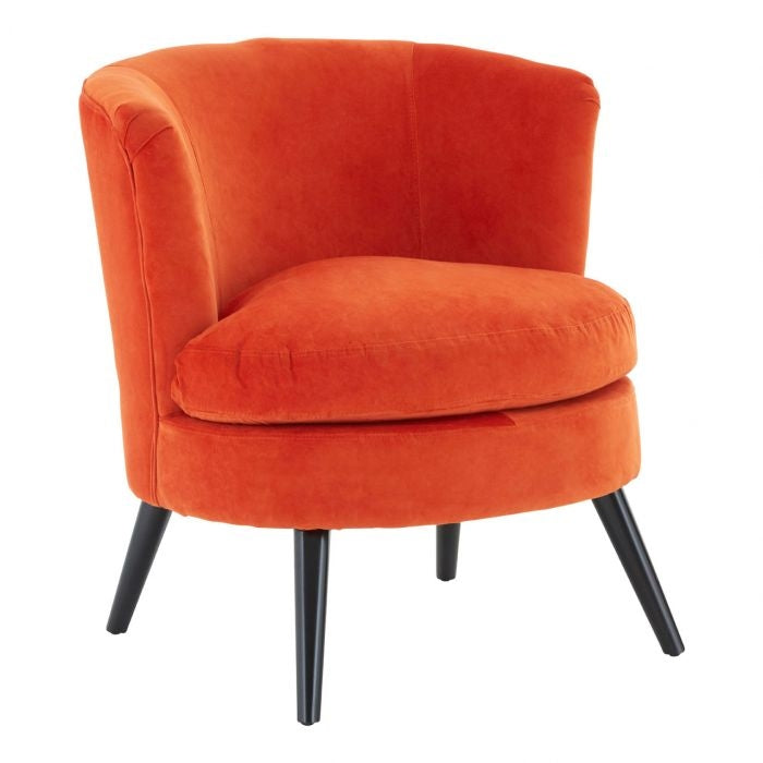 Vroketa Round Plush Velvet Armchair In Orange With Metal Legs