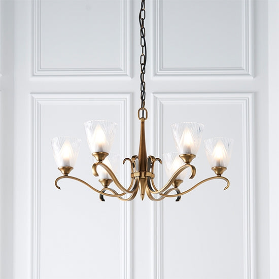 Columbia Deco Glass 6 Lights Ceiling Pendant Light In Brass