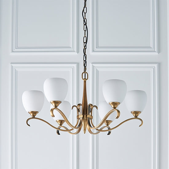 Columbia Opal Glass 6 Lights Ceiling Pendant Light In Brass