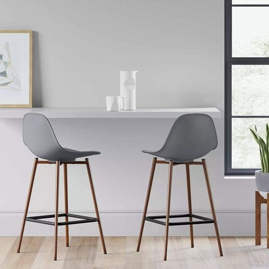 Copley Grey Plastic Counter Bar Stools In Pair