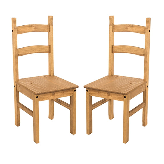 Corona Antique Wax Solid Pine Wooden Dining Chairs In Pair