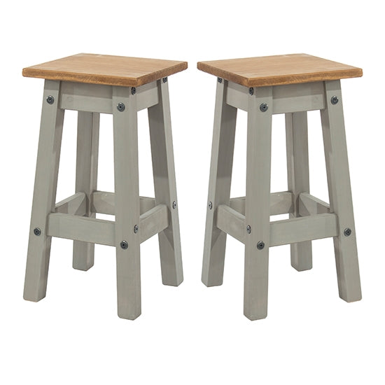 Corona Grey Wooden Low Kitchen Stool In Pair