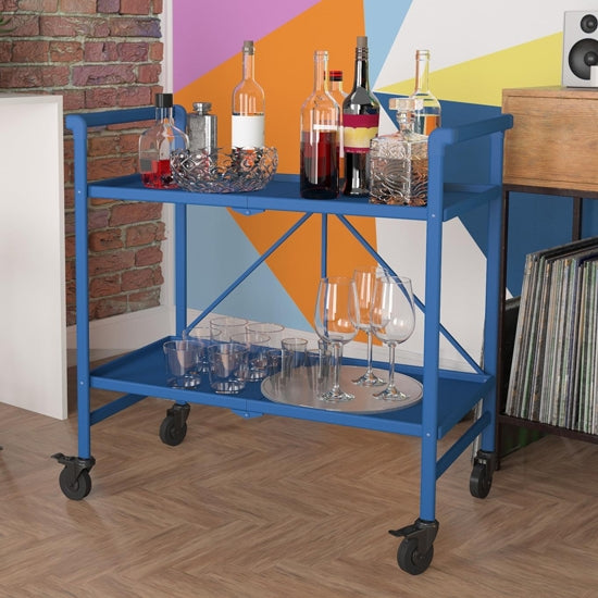 Cosco Outdoor Intellifit Folding Drinks Trolley With 2 Shelves In Blue