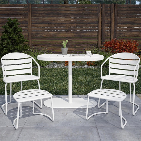 Cosco Outdoor Metro Retro 5 Piece Steel Patio Nesting Bistro Set In White