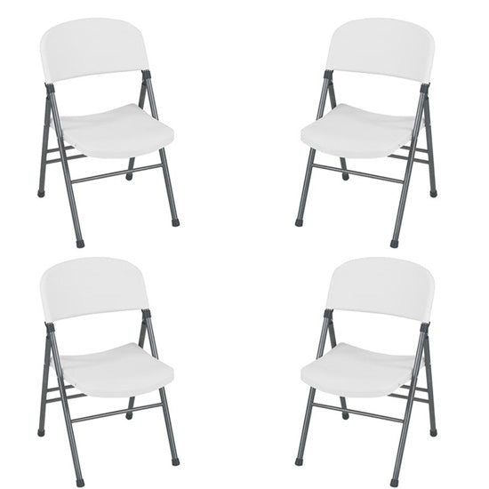Cosco Resin Set Of 4 Folding Chairs With Molded Seat In White Speckle