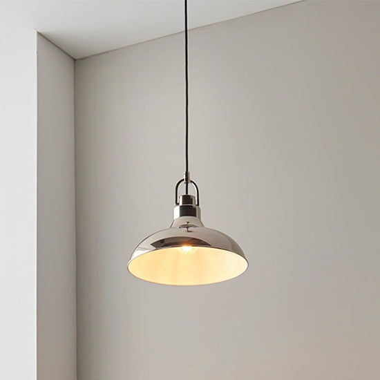 Crofton Gloss White Inner Shade Pendant Light In Polished Nickel