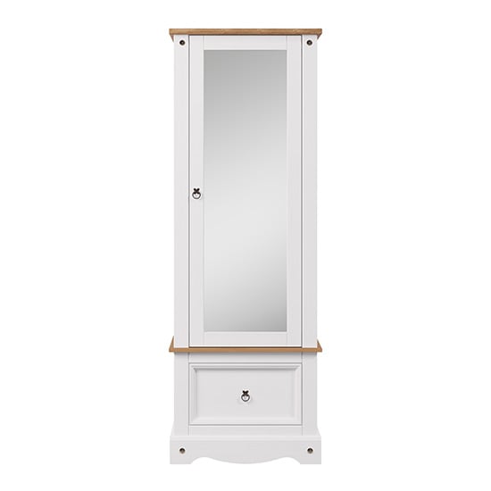 Corona Wooden Wardrobe With Mirrored Door And Drawer In White