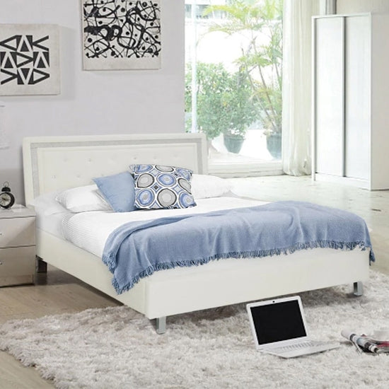 Crystalle Faux Leather Upholstered King Size Bed In White