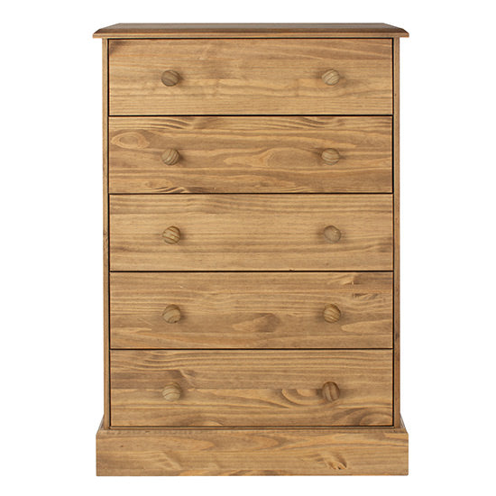 Calisa Wooden Chest Of 5 Drawers In Waxed Pine