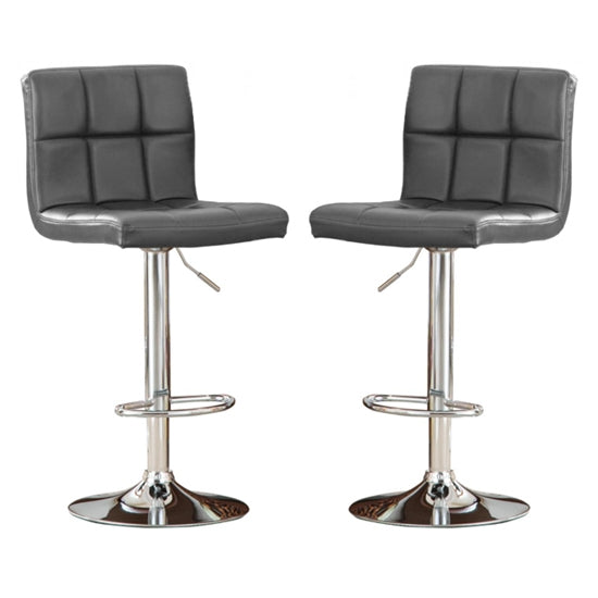 Cubik Grey Faux Leather Bar Stools In Pair With Chrome Base