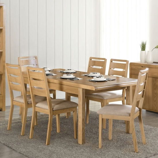 Curve Extending Wooden Dining Table In Oak With 6 Chairs