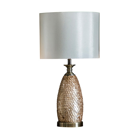 Dahlia Ivory Fabric Shade Table Lamp In Antique Brass