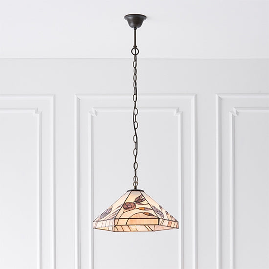 Damselfly Medium Tiffany Glass Ceiling Pendant Light In Bronze Effect