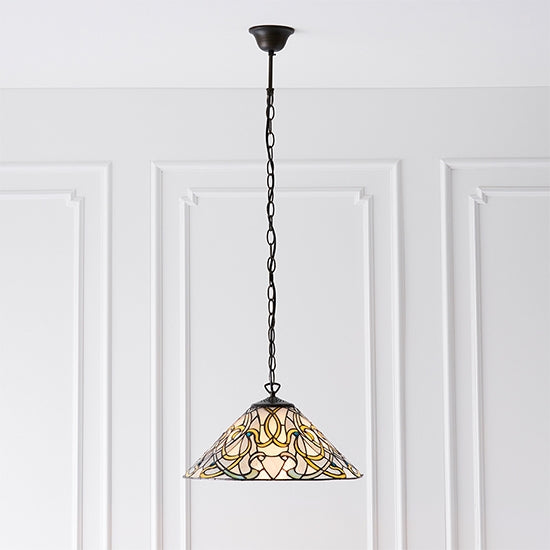 Dauphine Medium Tiffany Glass Ceiling Pendant Light In Dark Bronze