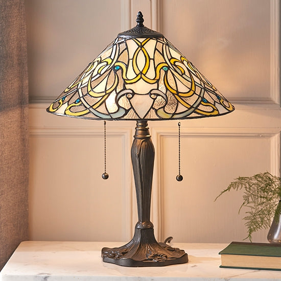 Dauphine Medium Tiffany Glass Table Lamp In Dark Bronze