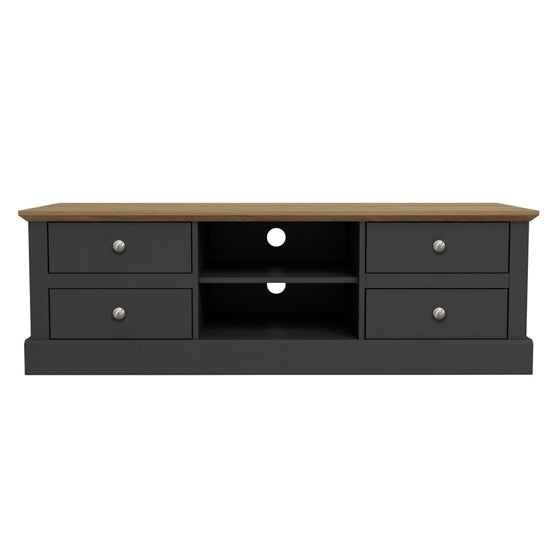 Devon Wooden TV Stand In Charcoal With 4 Drawers