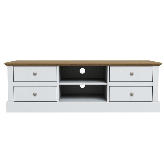 Devon Wooden TV Stand In White With 4 Drawers