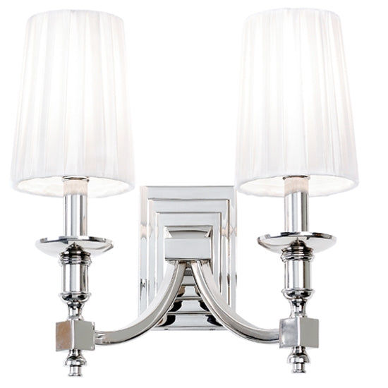 Domina White Fabric 2 Lights Wall Light In Nickel