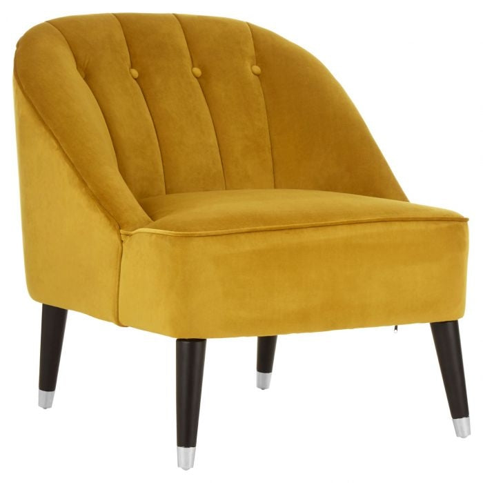 Doucet Velvet Upholstered Lounge Chair In Yellow Finish