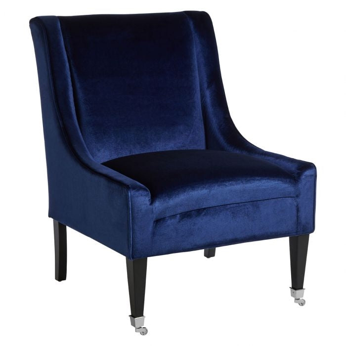 Downton Velvet Upholstered Accent Chair In Blue