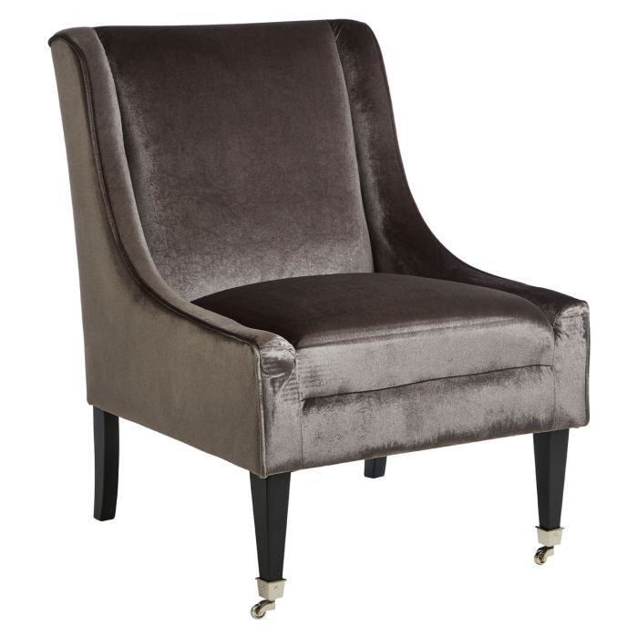 Downton Velvet Upholstered Accent Chair In Grey