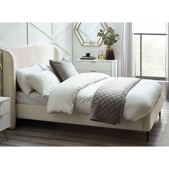 Eden Boucle Fabric Double Bed In Ivory