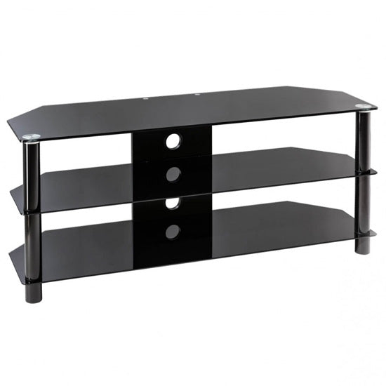 Essentials Extra Large Glass TV Stand In Black With Glass Shelves