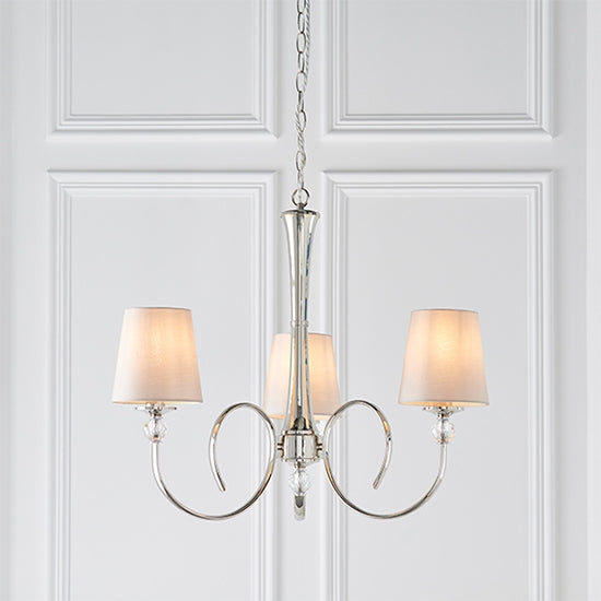 Fabia 3 Lights Ceiling Pendant Light In Polished Nickel With Marble Silk Shades