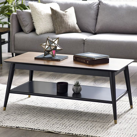 Findlay Wooden Coffee Table With Shelf In Walnut And Black