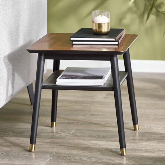 Findlay Wooden Lamp Table With Shelf In Walnut And Black