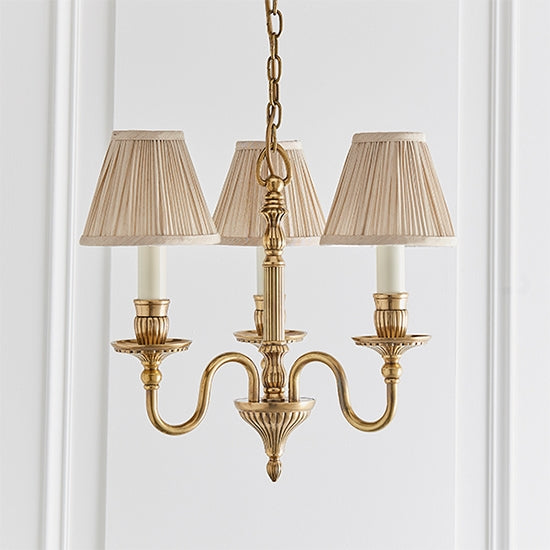 Fitzroy 3 Lights Beige Shades Ceiling Pendant Light In Solid Brass