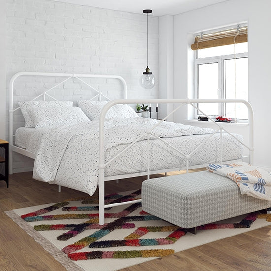 Francis Farmhouse Metal Double Bed In White