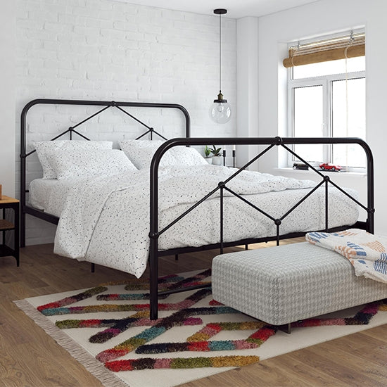 Francis Farmhouse Metal King Size Bed In Black