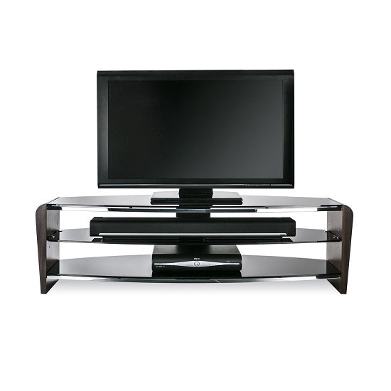 Francium Large Wooden TV Stand In Black With Black Glass
