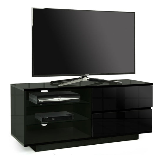 Gallus Wooden TV Stand In Black High Gloss With 2 Drawers