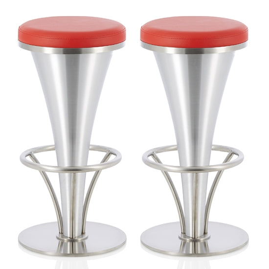 Garland Red Faux Leather Fixed Bar Height Bar Stools In Pair