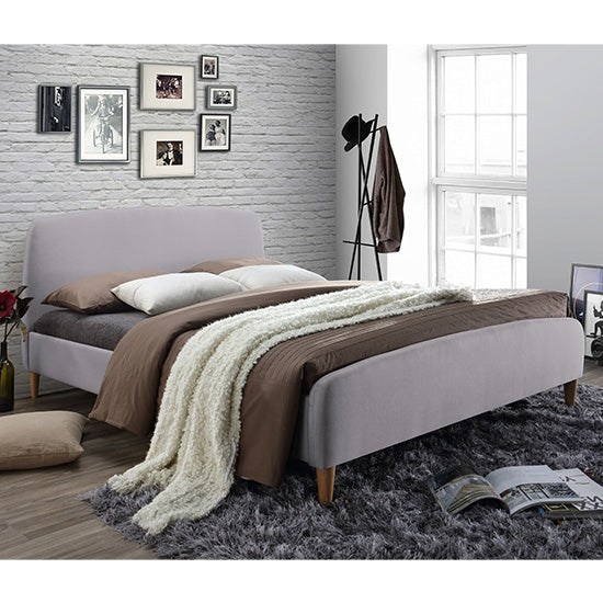 Geneva Fabric Upholstered King Size Bed In Light Grey