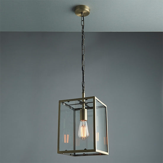 Hadden Clear Glass Ceiling Pendant Light In Matt Antique Brass