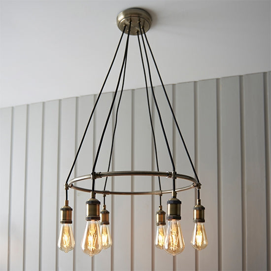 Hal 6 Lights Ceiling Pendant Light In Antique Brass