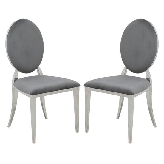 Hampton Dark Grey Velvet Upholstered Dining Chairs In Pair