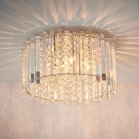 Hanna 4 Lights Clear Crystals Flush Ceiling Light In Polished Chrome