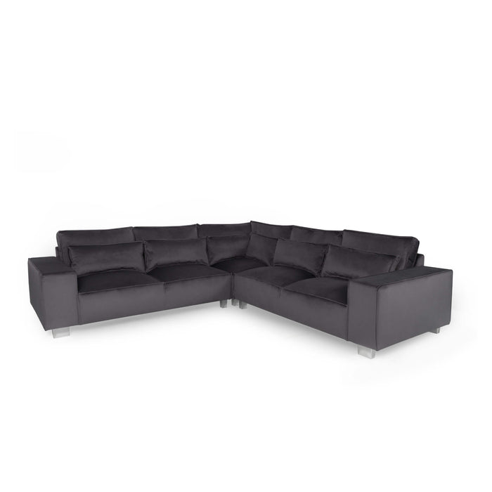 Harleston Fabric Corner Sofa In Steel With Chrome Metal Legs